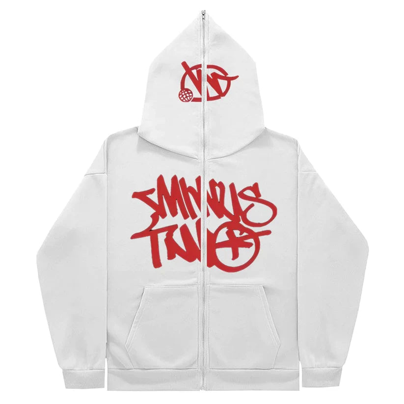 Hoodie Minus Two Full Zip - White Red